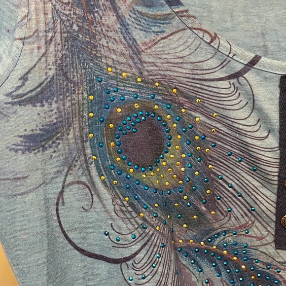 Apt. 9 Women's Long Sleeve Blue Feather Top women’s S - Picture 3 of 6